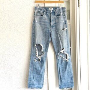 AGOLDE 90's high Rise Loose Fit Jeans Ripped Distressed Frayed light Blue 27